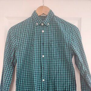 Frank & Oak blue gingham button down shirt XS slim fit mod 60's